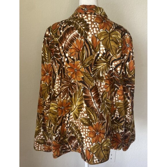 Laura Ashley Zip Jacket Women's 3X Long Sleeve Dark Orange Floral Leaf - Picture 2 of 7